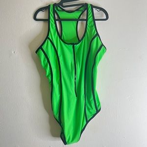 Neon Green Zip Front One Piece Swimsuit Plus Size 18 Tall